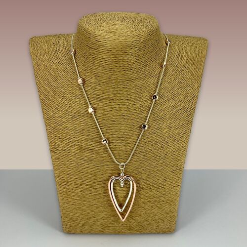 SWG026 - Fashion Rhodium Plated Necklace - Silver, Rose Gold Hearts