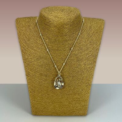 SWG030 - Fashion Rhodium Plated Necklace - Silver, Gold Glass Stone