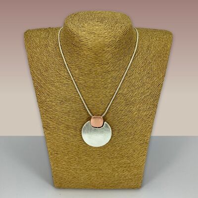 SWG038 - Fashion Rhodium Plated Necklace - Silver, Rose Gold Disc