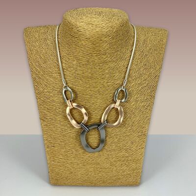 SWG037 - Fashion Rhodium Plated Necklace - Rose Gold, Grey Brushed Finish
