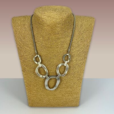 SWG036 - Fashion Rhodium Plated Necklace - Silver, Grey Brushed Finish