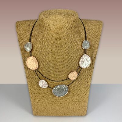 SWG041 - Fashion Rhodium Plated Necklace - Grey, Rose Gold Enamel Painted Discs
