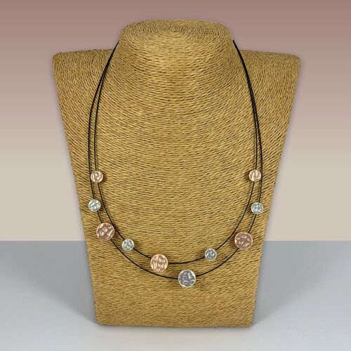 SWG040 - Fashion Rhodium Plated Necklace - Silver, Rose Gold Brushed Metal Discs
