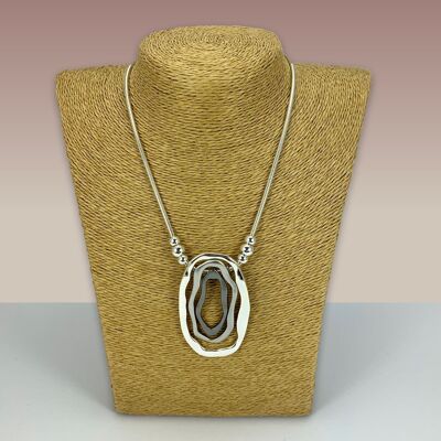SWG043 - Fashion Rhodium Plated Necklace - Silver, Grey