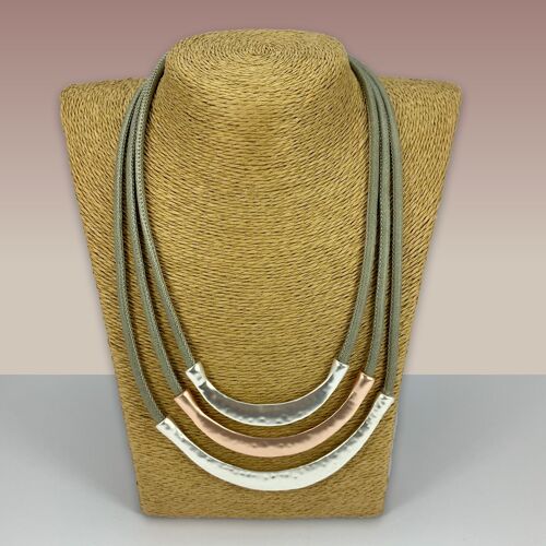 SWG052 - Fashion Rhodium Plated Necklace - Silver, Rose Gold Brushed Curves
