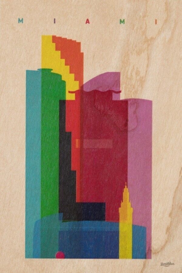 Postkarte aus Holz - Städte Miami