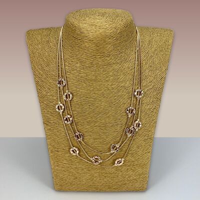 SWG060 - Fashion Rhodium Plated Necklace - Rose Gold Three String Circles