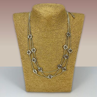 SWG059 - Fashion Rhodium Plated Necklace - Silver Three String Circles