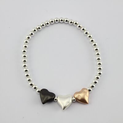 SWB005 - Fashion Rhodium Plated Bracelet - Silver, Rose Gold, Grey Hearts