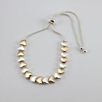 SWB011 - Fashion Rhodium Plated Bracelet - Silver, Rose Gold Hearts
