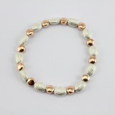 SWB014 - Fashion Rhodium Plated Bracelet - Silver, Rose Gold Beads