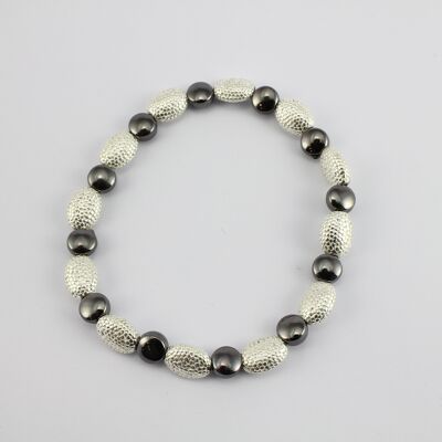 SWB013 - Fashion Rhodium Plated Bracelet - Silver, Grey Bead