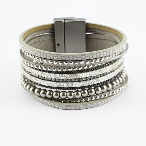 SWB021 - Fashion Faux Leather Bracelet - Silver,Grey
