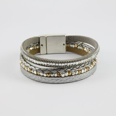 SWB020 - Fashion Faux Leather Bracelet - Silver, Grey, Rose Gold