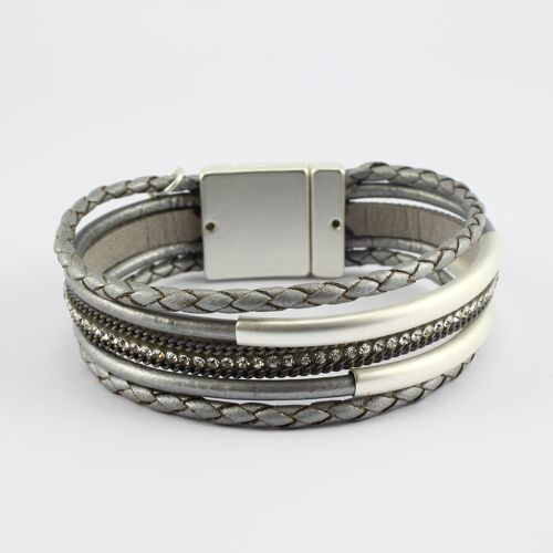 SWB023 - Fashion Faux Leather Bracelet - Silver, Grey