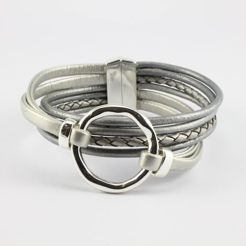 SWB022 - Fashion Faux Leather Bracelet - Silver,Grey