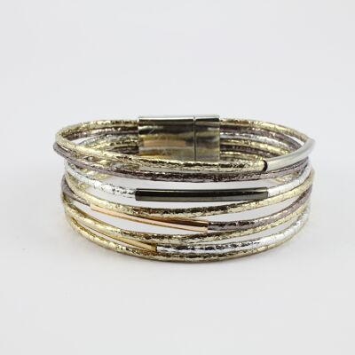 SWB028 - Fashion Faux Leather Bracelet - Silver, Gold