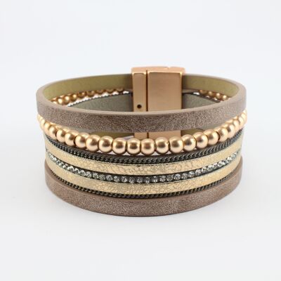 SWB026 - Fashion Faux Leather Bracelet - Brown, Rose Gold