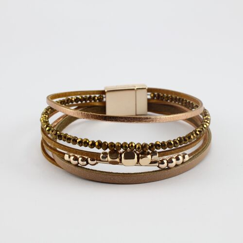 SWB032 - Fashion Faux Leather Bracelet - Rose Gold, Brown