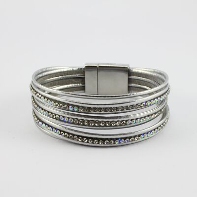 SWB029 - Fashion Faux Leather Bracelet - Silver