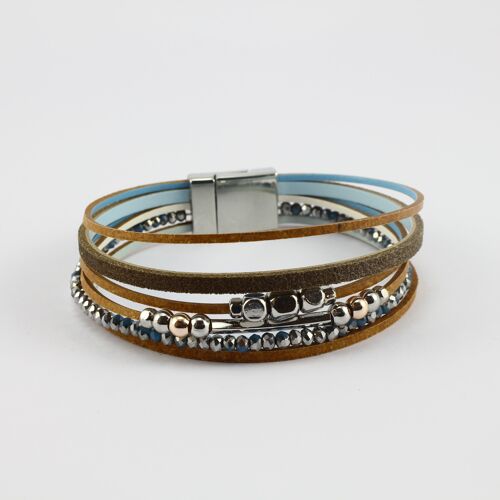 SWB035 - Fashion Faux Leather Bracelet - Brown, Silver, Blue