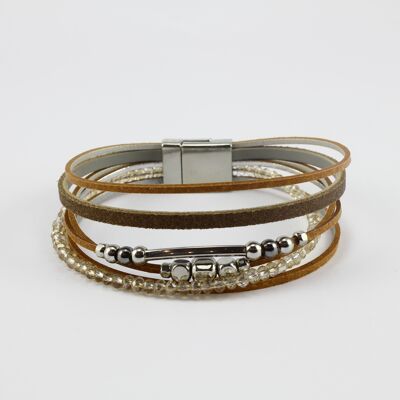 SWB034 - Fashion Faux Leather Bracelet - Brown, Silver