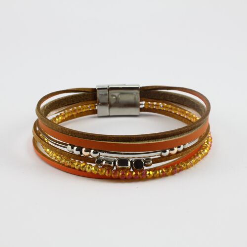 SWB033 - Fashion Faux Leather Bracelet - Orange, Silver