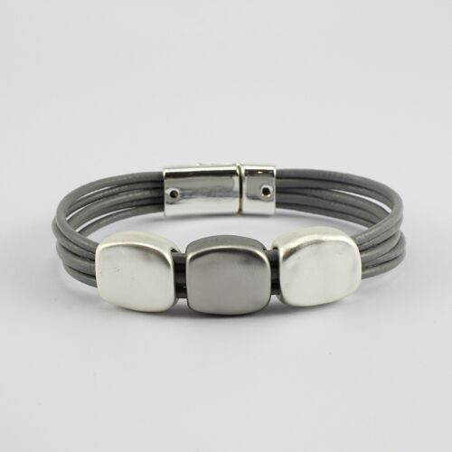 SWB039 - Fashion Faux Leather Bracelet - Silver, Grey