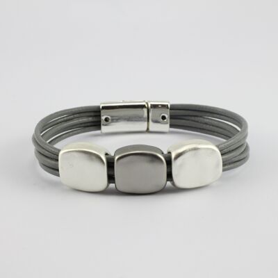 SWB039 - Fashion Faux Leather Bracelet - Silver, Grey