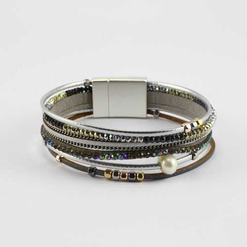 SWB038 - Fashion Faux Leather Bracelet - Silver, Grey, Rose Gold