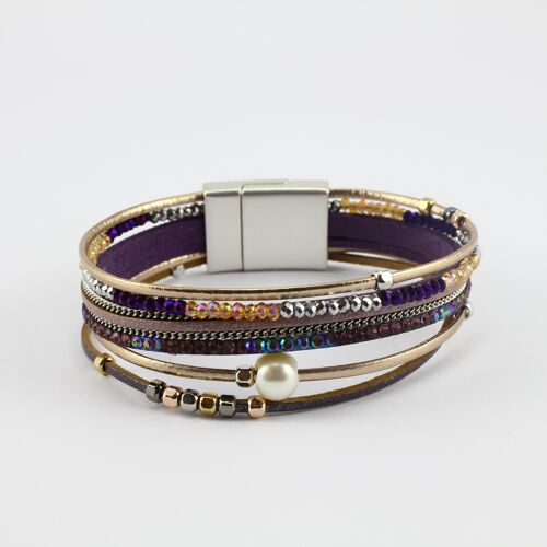 SWB037 - Fashion Faux Leather Bracelet - Silver, Grey, Purple