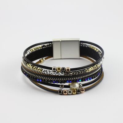 SWB036 - Fashion Faux Leather Bracelet - Silver, Black, Gold