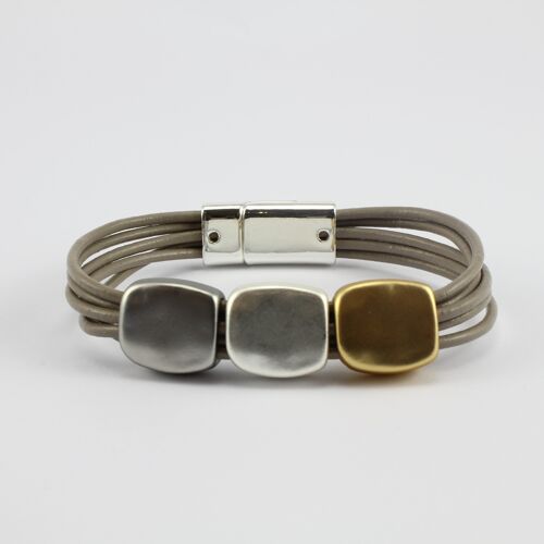 SWB040 - Fashion Faux Leather Bracelet - Silver, Grey, Gold