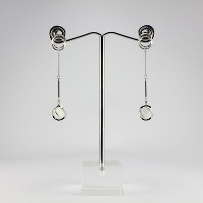 SWEG001 - Stud Clasp Fashion Earring - Silver Rhodium Plate with Frosted Glass ball