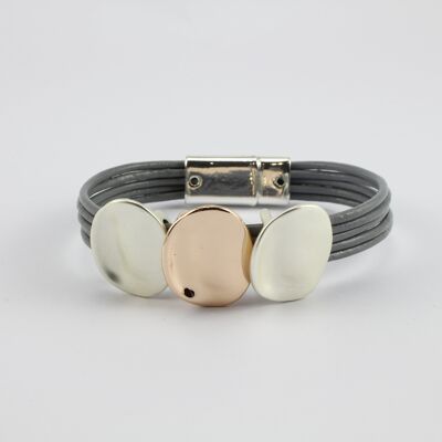 SWB044 - Fashion Faux Leather Bracelet - Silver, Rose Gold