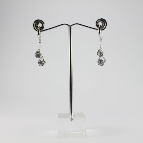 SWEG009 -  Fashion Earring - Silver Hearts with Cut Glass Inserts with Hook Clasp