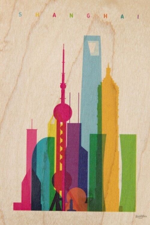 Carte postale en bois - cities shangai
