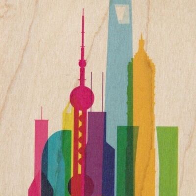 Carte postale en bois - cities shangai