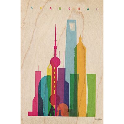 postal de madera - ciudades shangai