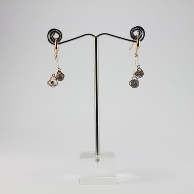 SWEG010 -  Fashion Earring - Rose Gold Hearts with Cut Glass Inserts with Hook Clasp