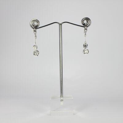 SWEG024 -  Fashion Earring - Silver Studs With Cut Glass Insert with Hook Clasp