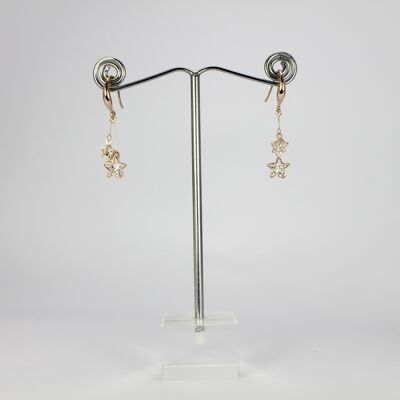 SWEG023 -  Fashion Earring - Silver Stars With Cut Glass Insert with Hook Clasp