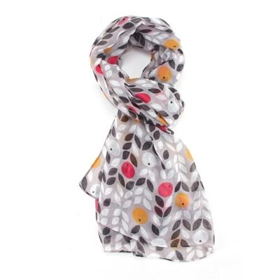 Grey, Berry Print Scarf