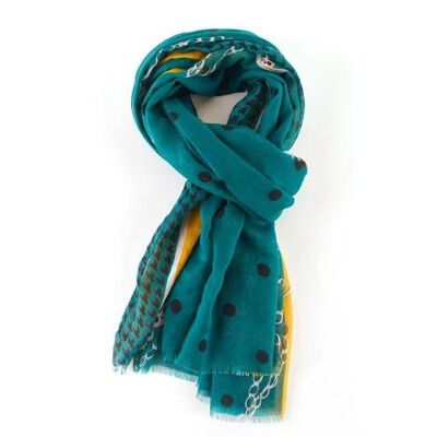 Teal, Chains & Dots Print Scarf