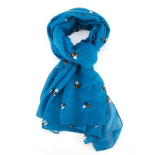 Turquoise Bee Print Scarf
