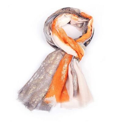 Orange, Foil Stripe Print Scarf