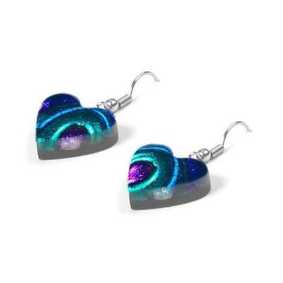 Peacock Coloured Heart Resin Earrings