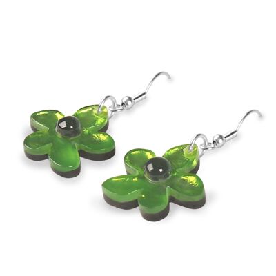 Green Flower Resin Earrings