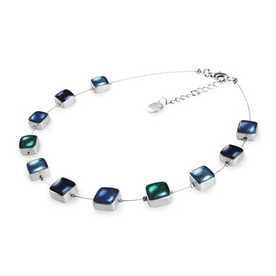 Blue/Teal Coloured Squares Resin Necklace