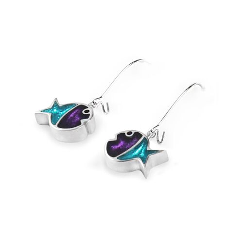 Purple/Turquoise Coloured Fish Resin Earrings